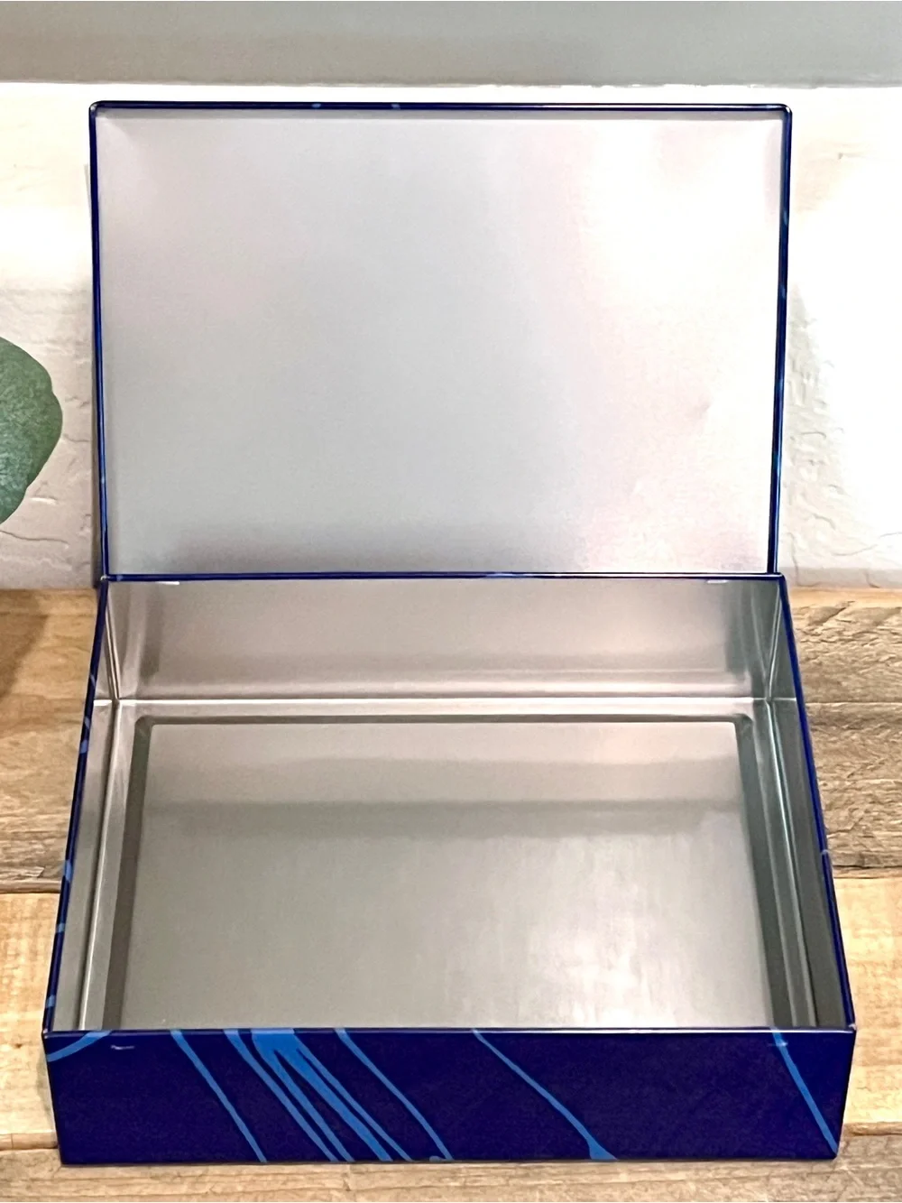 Vintage Yoku Moku Japan Empty Blue Abstract Lines Cookie Tin Box 8.5x7x2
